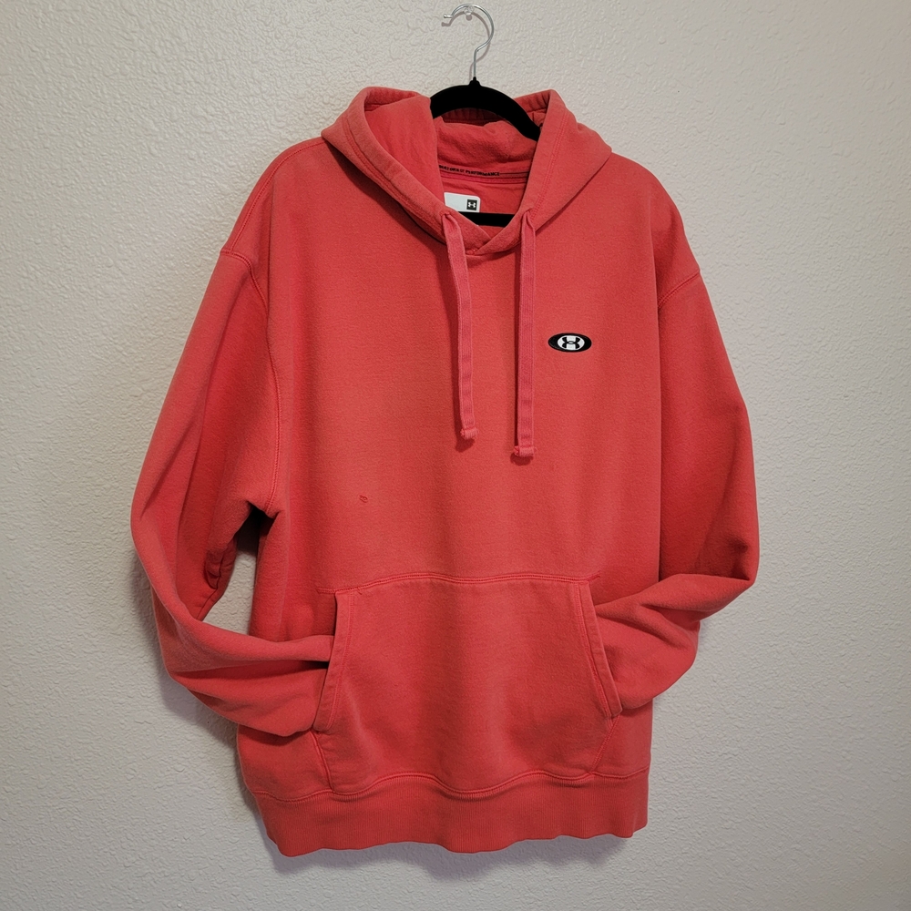 Under Armour Orange Coral Hooded Sweatshirt Sporty Athletic Hoodie Neon Running